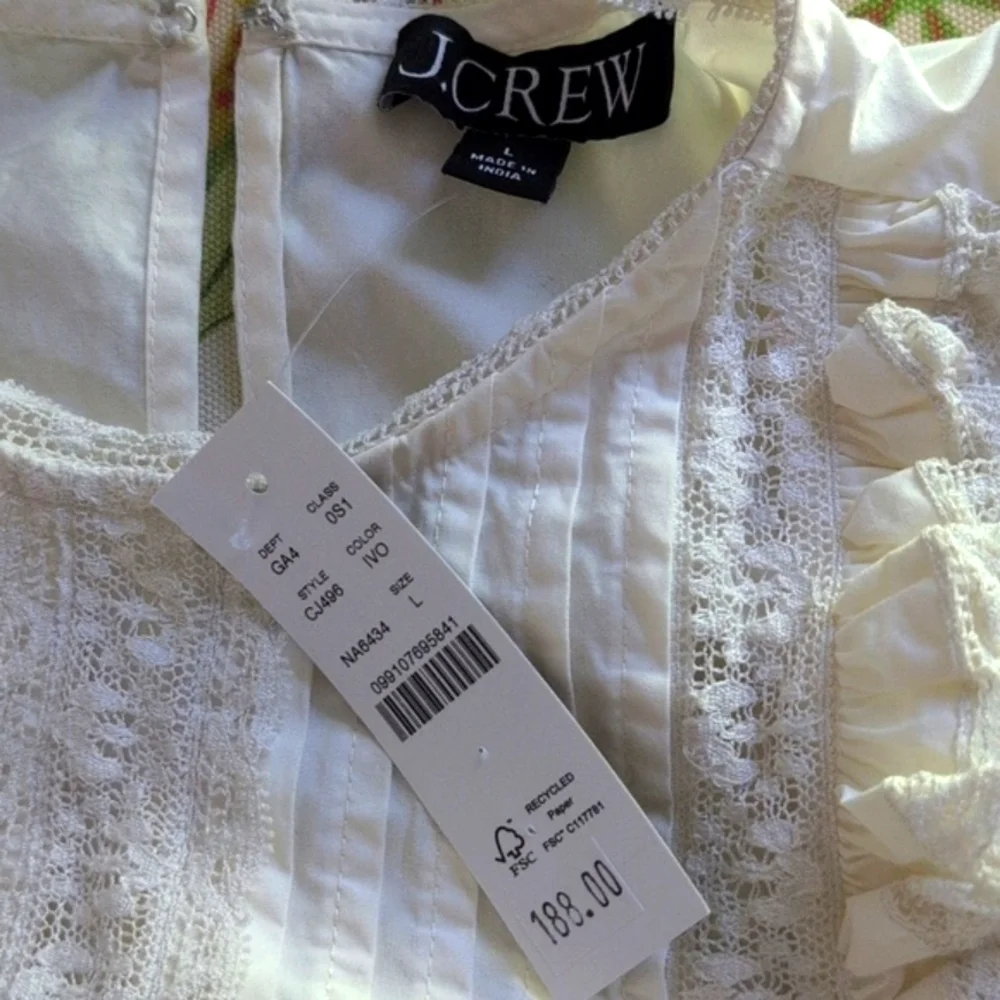J Crew Lace Trim Pintuck Dress CJ496 Ivory NWT Romantic